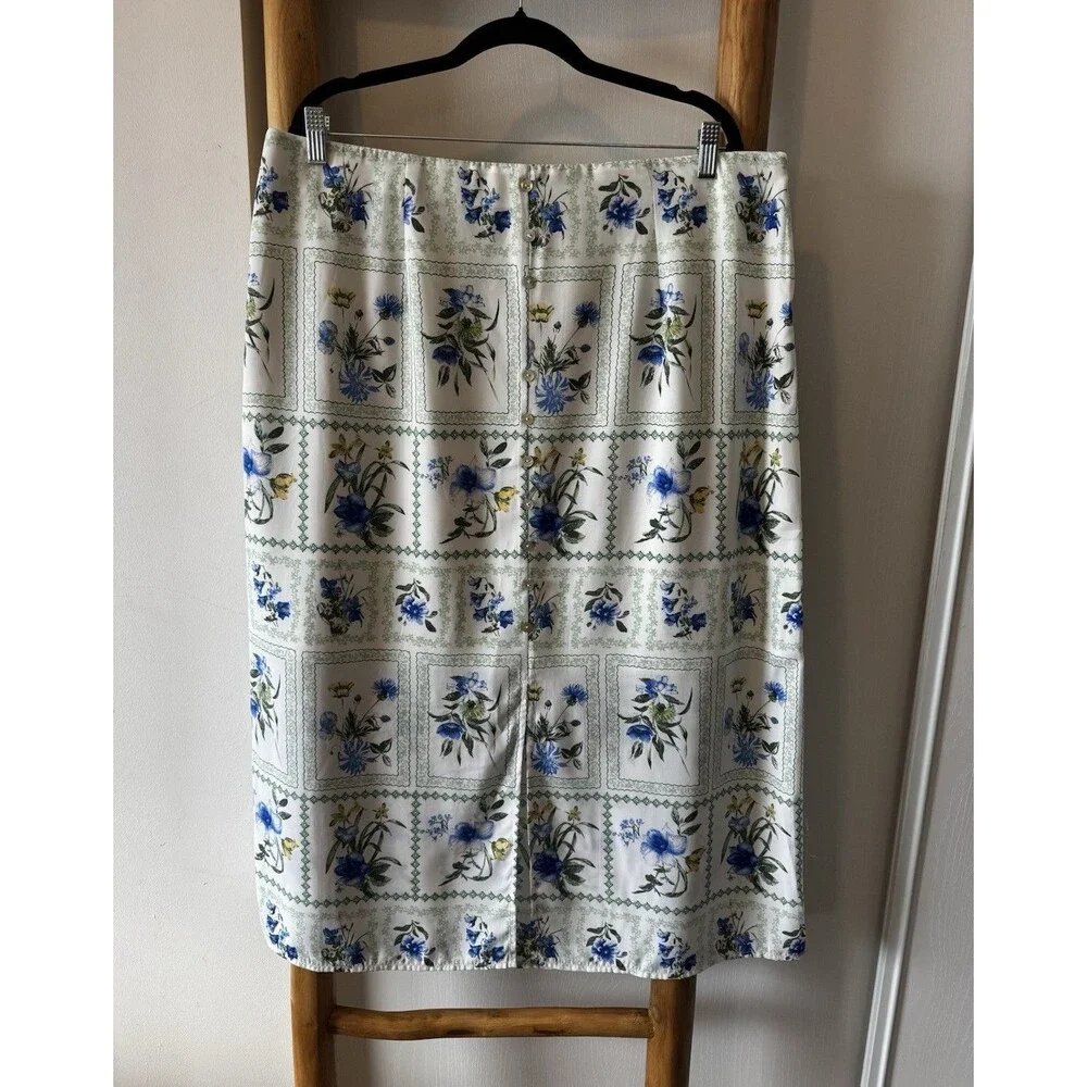 Market & Spruce Women’s White Floral Button Front Lined Pencil Skirt XXL